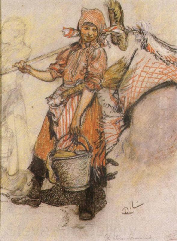 Carl Larsson Study of a Girl wtih Pail and Broom Germany oil painting art